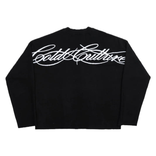 Sweater Cold Culture Furry Script Knit Black