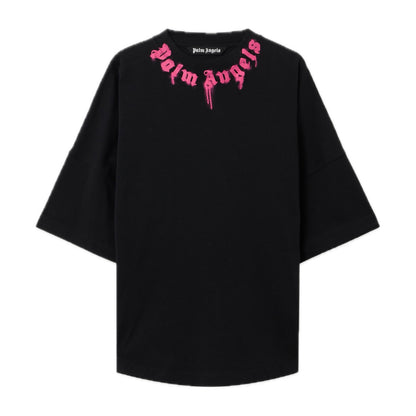 Polera Palm Angels Neck Logo Over Tee Black/Fuchsia