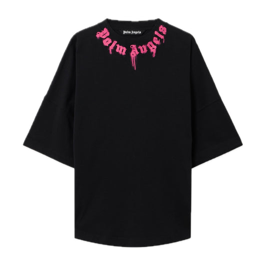 Polera Palm Angels Neck Logo Over Tee Black/Fuchsia