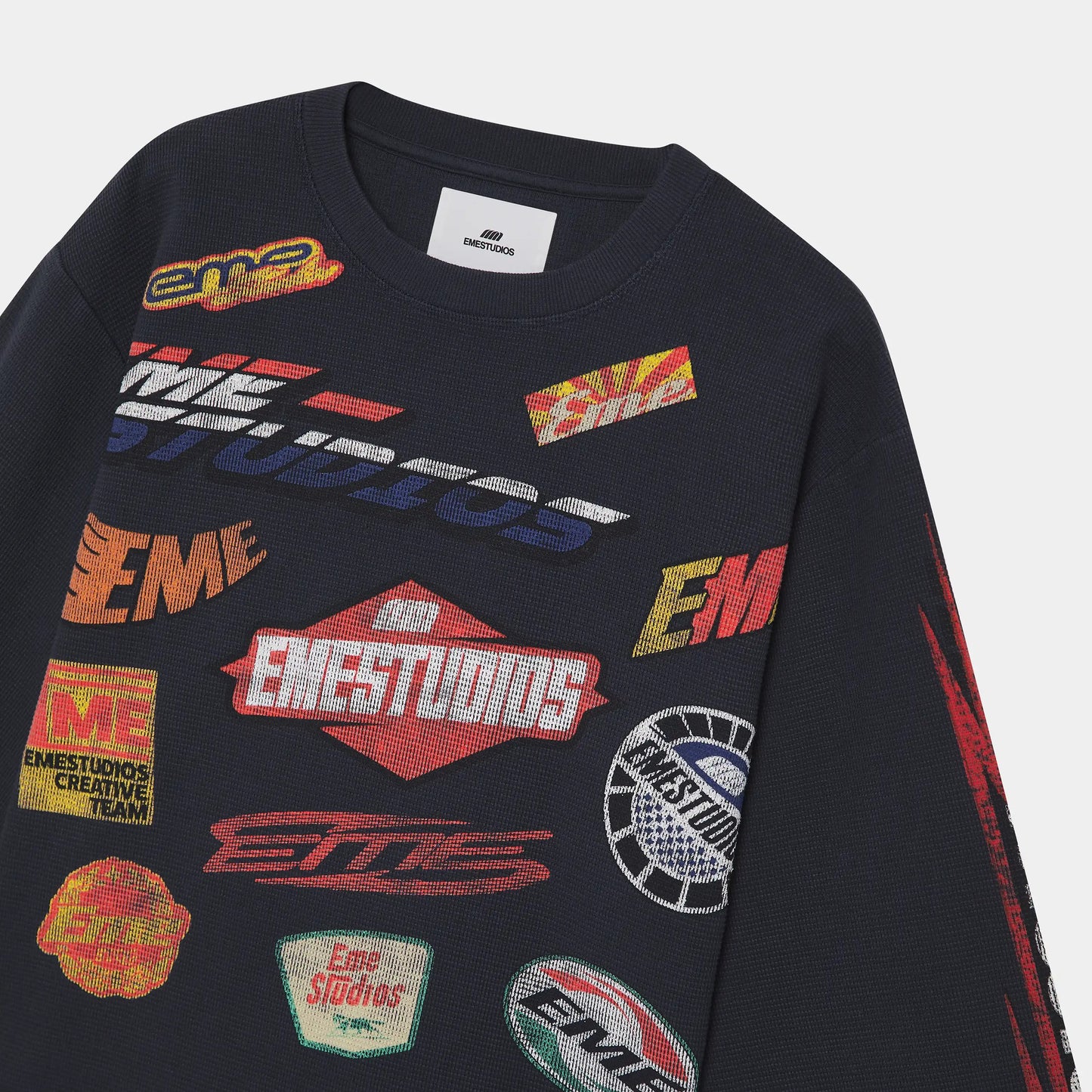 Poleron Eme Studios Waffle Navy Crewneck