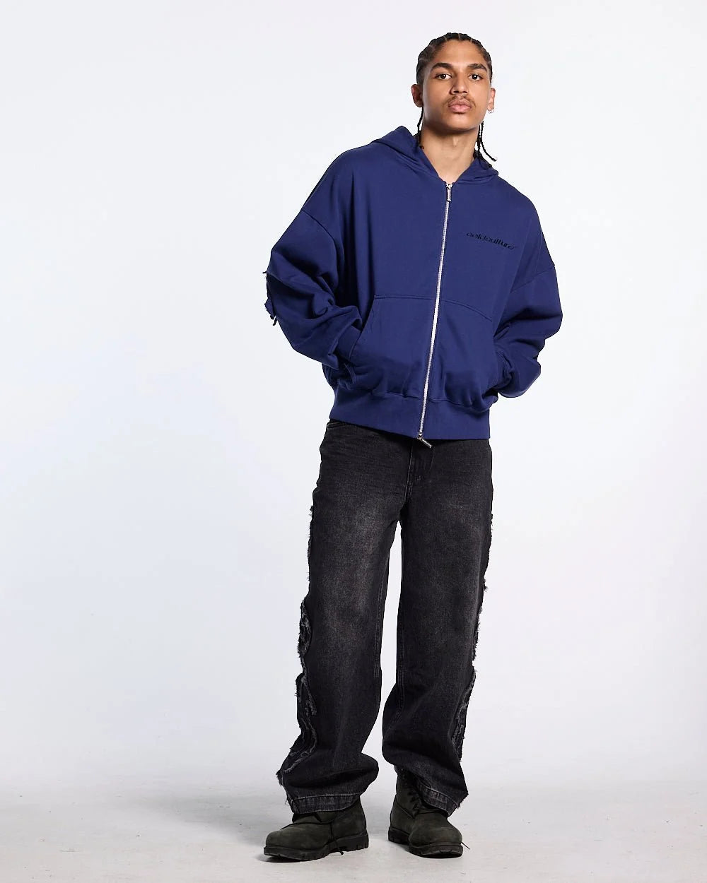 Poleron Cold Culture Distress Curved Zip Navy