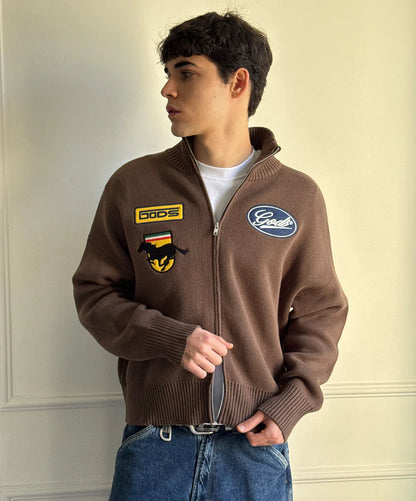 Sweater Fake Gods Racing Knitted Zipper Brown