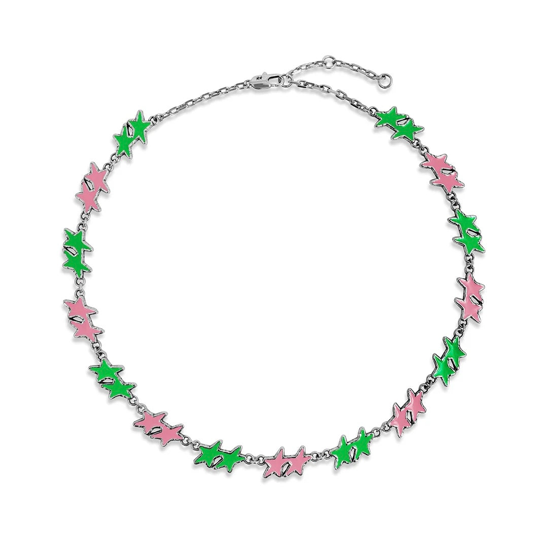 Collar Twojeys Pink/Green Melted Stars Necklace