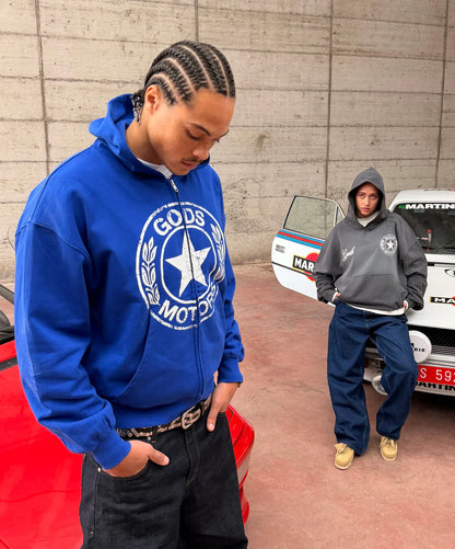 Poleron Fake Gods Motor Zipper Blue