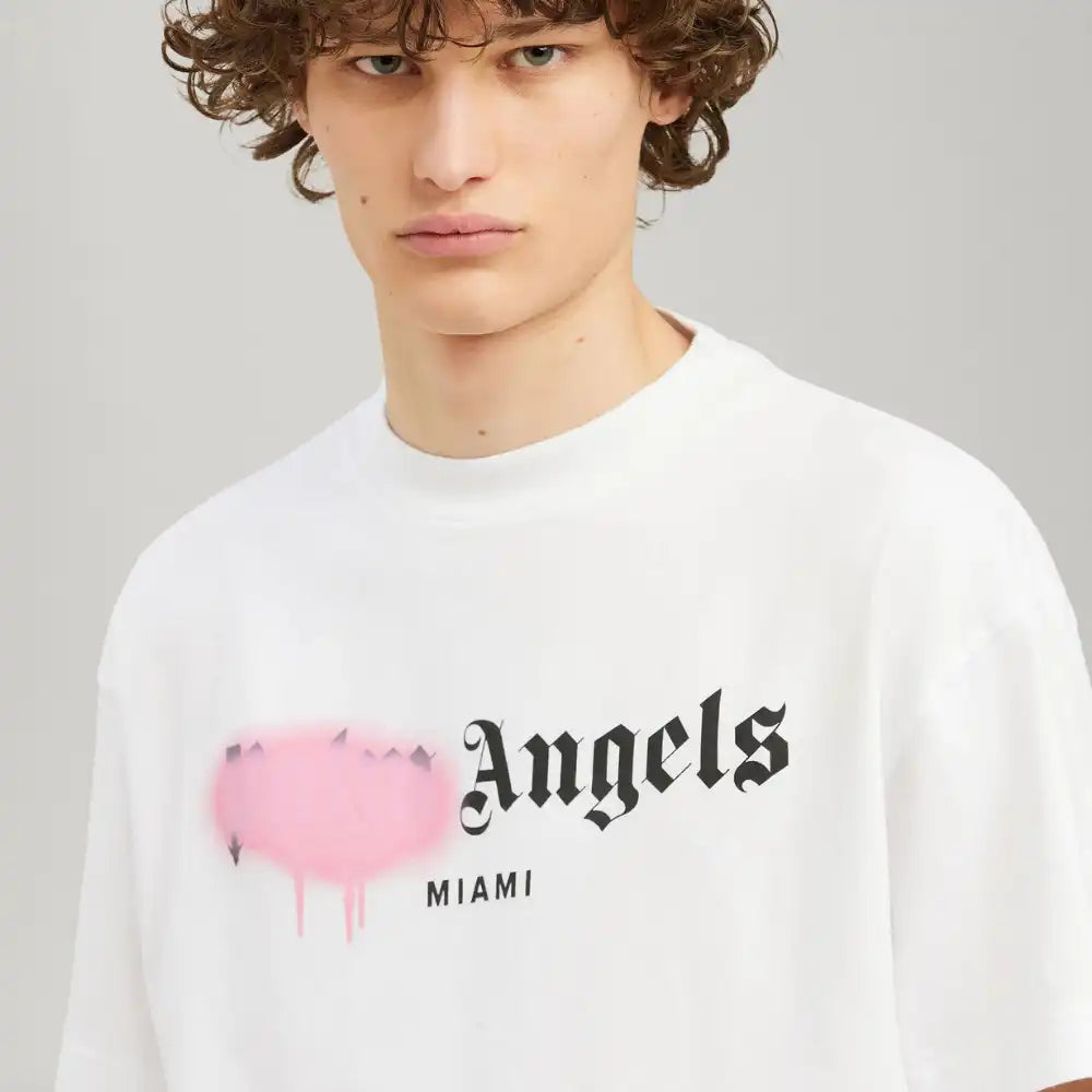 Polera Palm Angels Miami Sprayed White/Pink