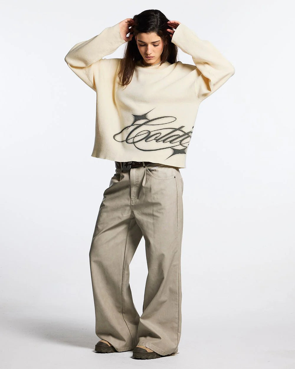 Sweater Cold Culture Sparkly Script Off White