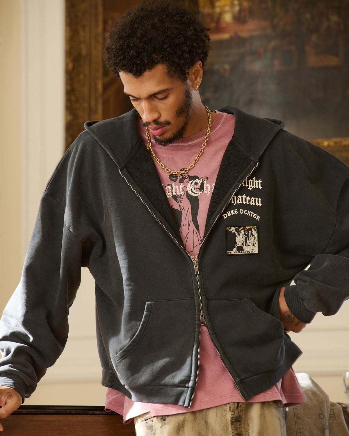 Poleron Duke + Dexter MC Washed Black Zip Hoodie