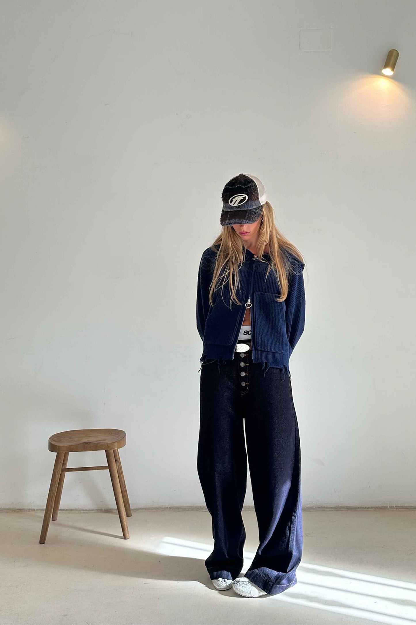 Sweater Scuffers Buzz Navy Knit Zipper