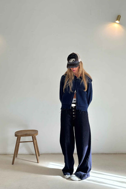 Sweater Scuffers Buzz Navy Knit Zipper