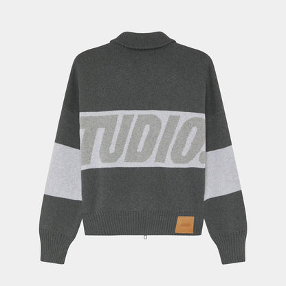 Sweater Eme Studios Thrill Grandpa Grey Zipper Knit
