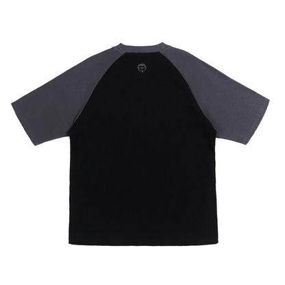 Polera More Amor Waffle Raglan Negra&Gris