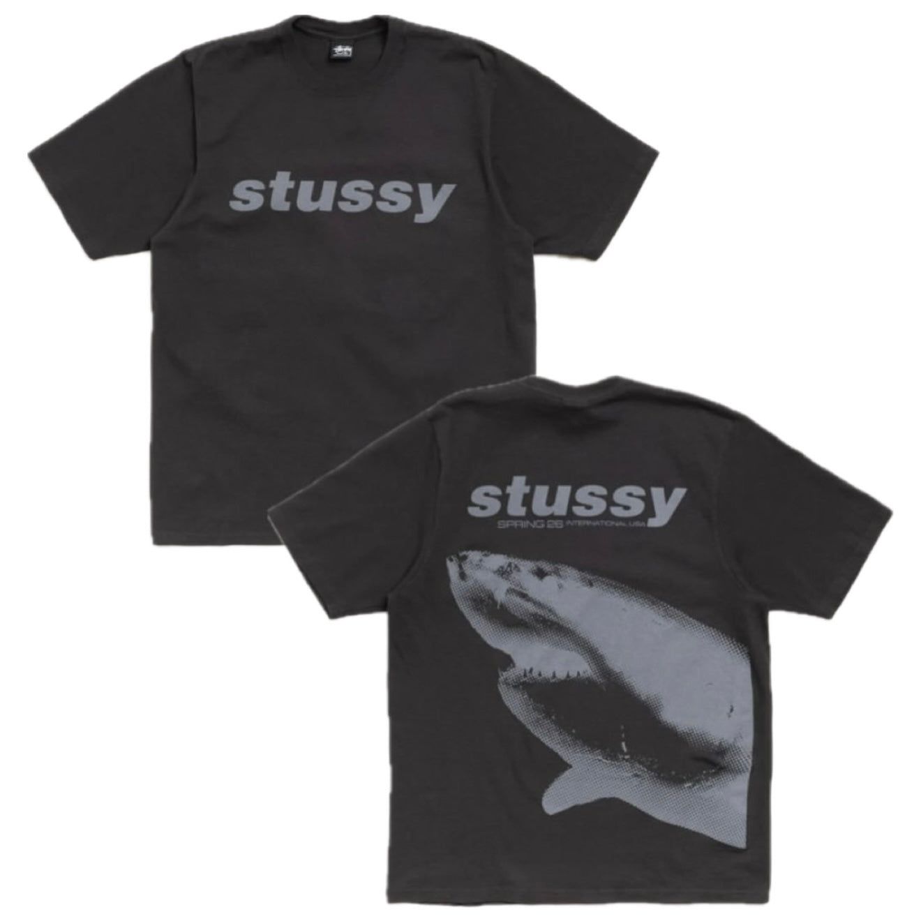 Polera Stussy Shark Tee Pigment Dyed Faded Black
