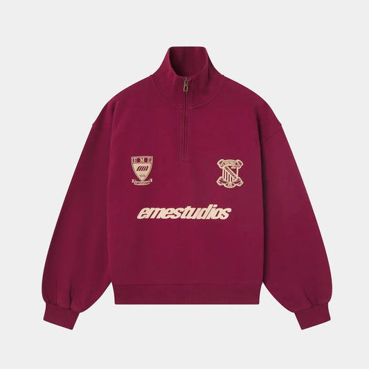 Poleron Eme Studios Peak Burgundy Half Zip