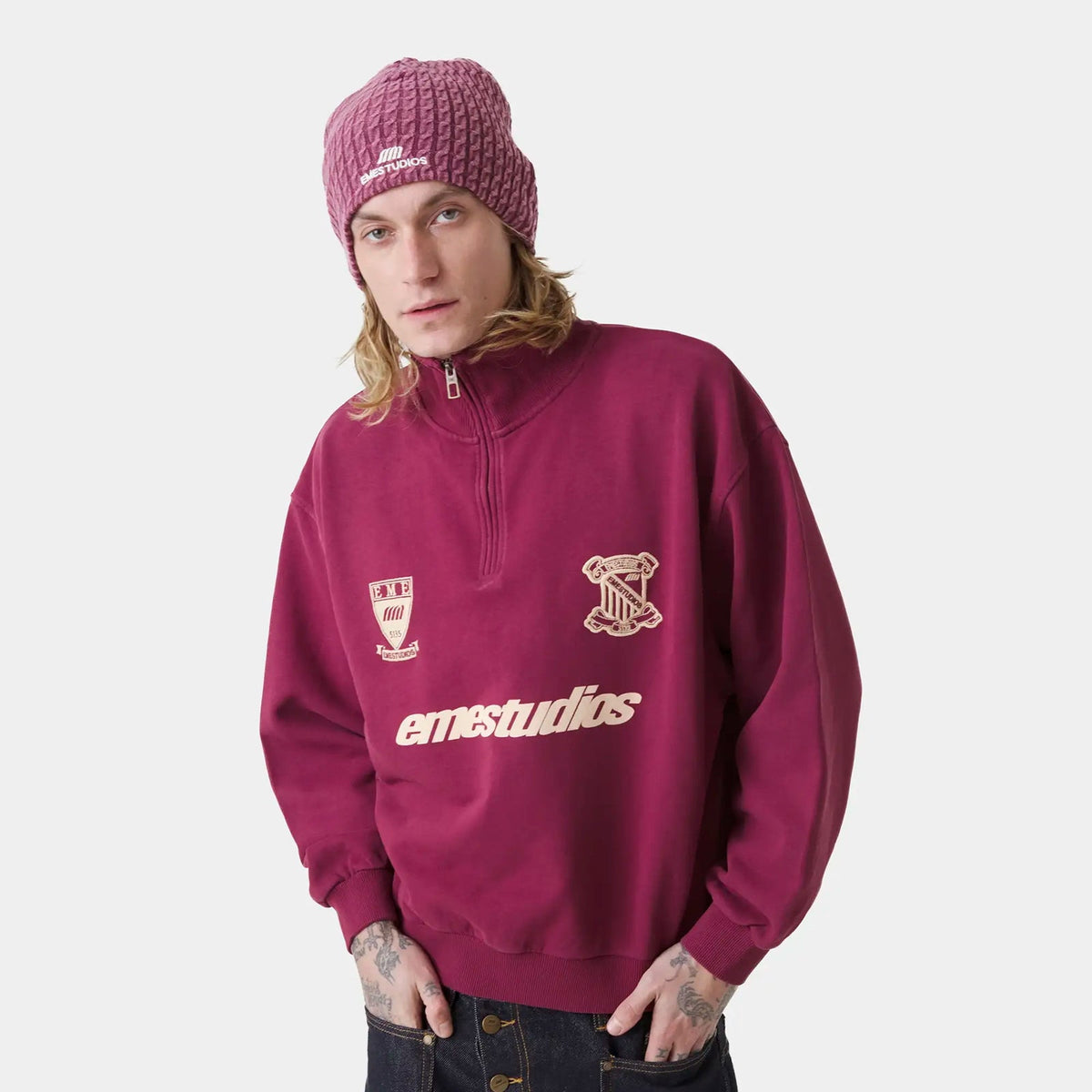 Poleron Eme Studios Peak Burgundy Half Zip