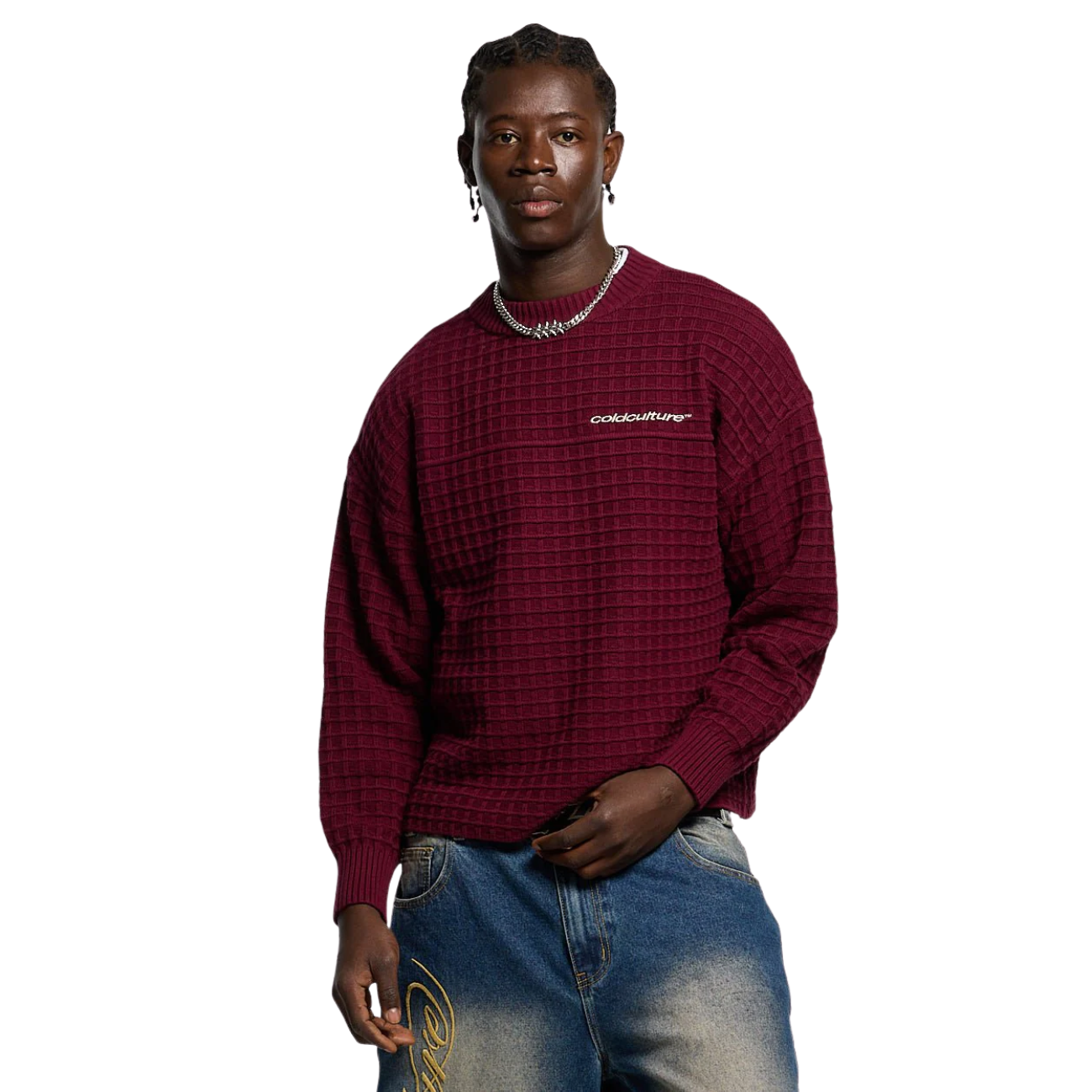 Sweater Cold Culture Crunchy Waffle Burgundy
