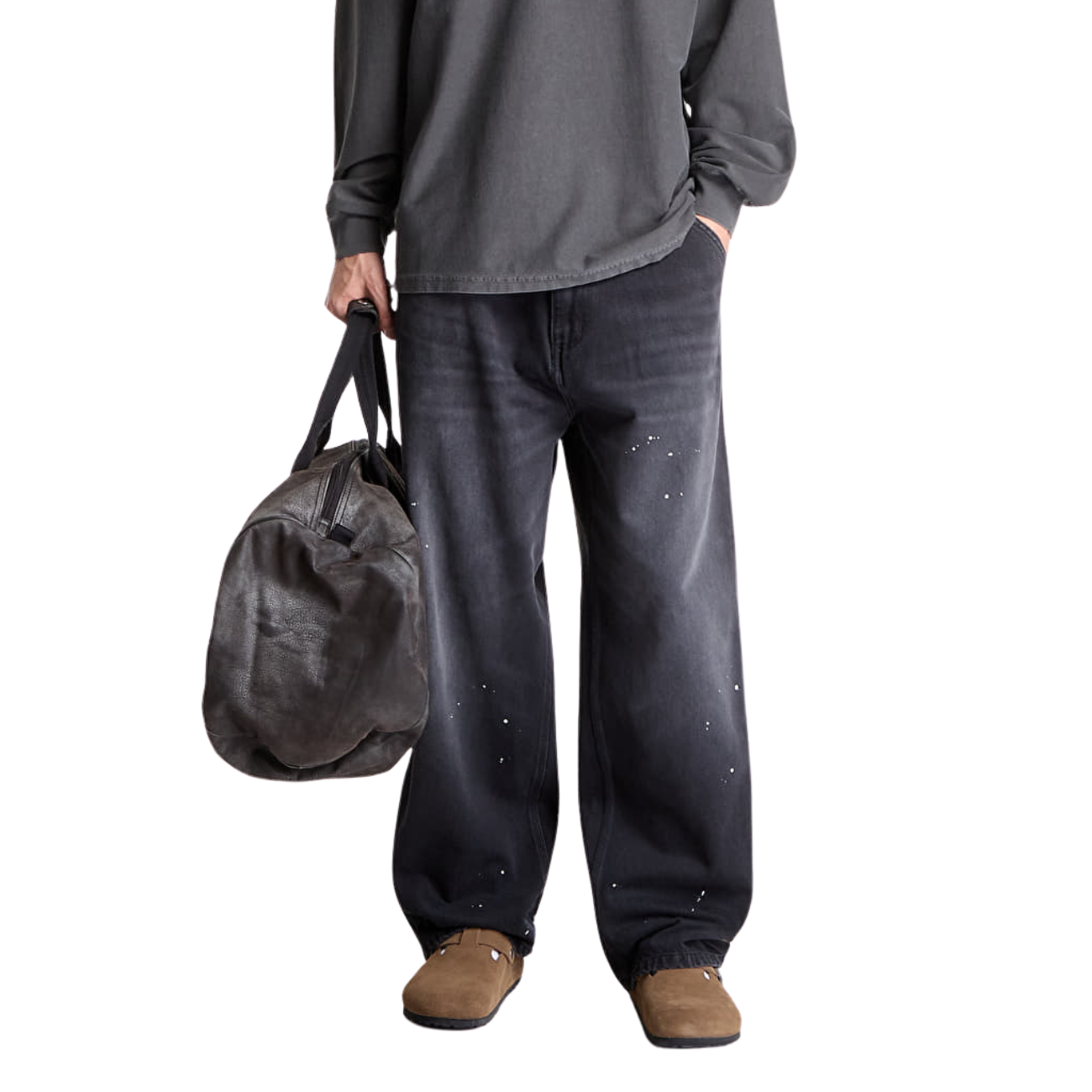 Pantalon Carhartt WIP OG Single Knee Black Destroy Wash Splatter