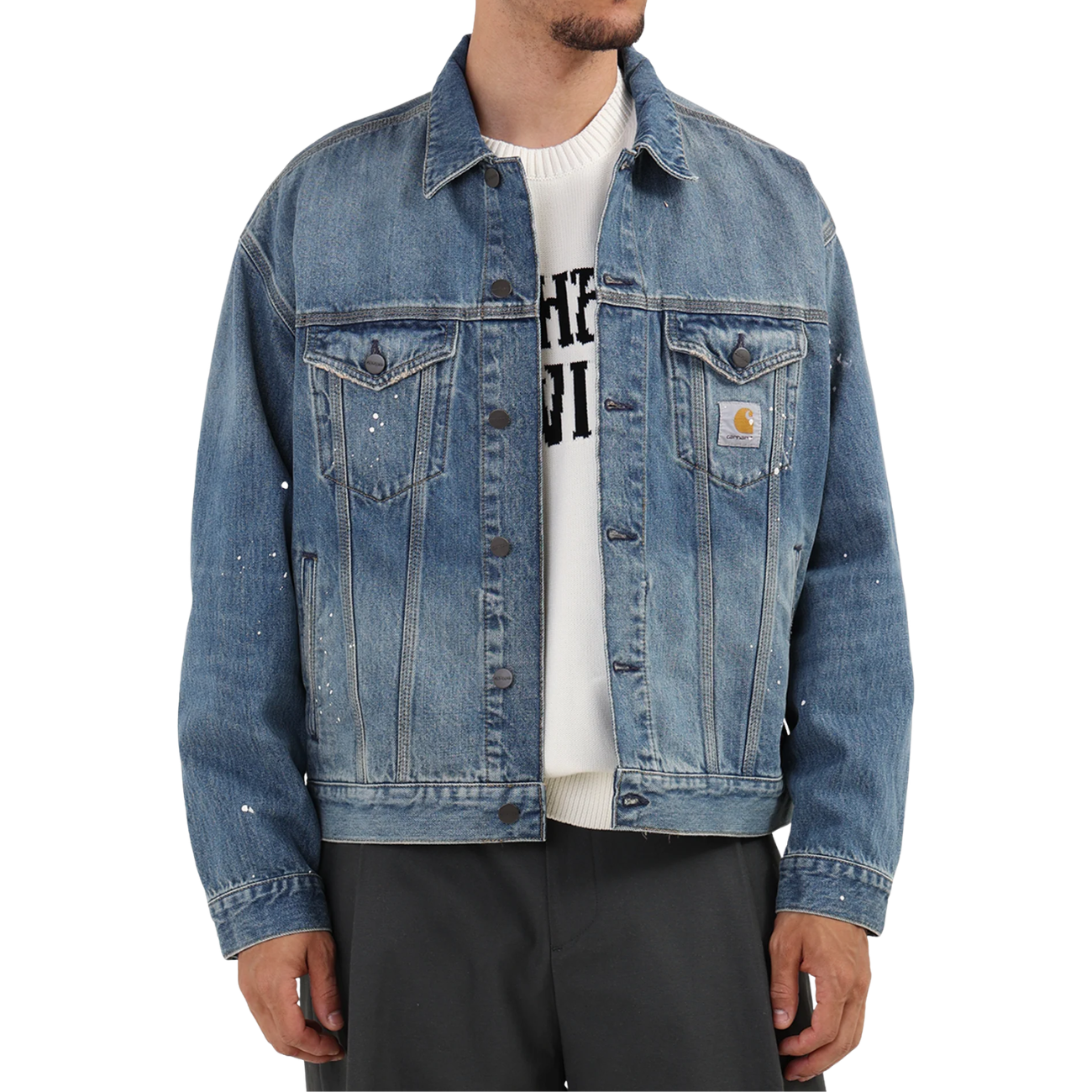 Chaqueta Carhartt WIP Helston Blue Destroy Wash Splatter