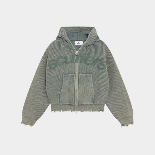 Sweater Scuffers Buzz Dusty Green Knit Zipper