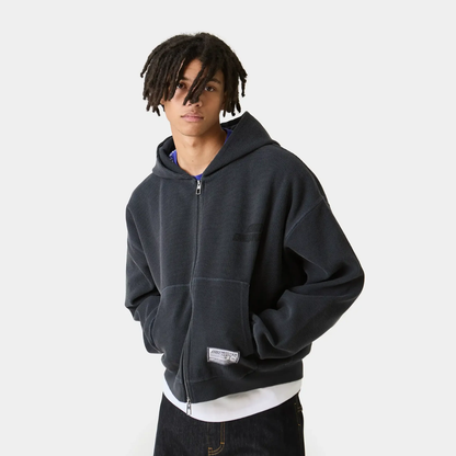 Poleron Eme Studios Waffle Navy Croped Boxy Full Zip