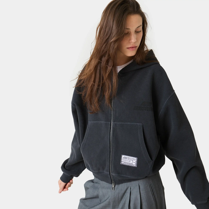 Poleron Eme Studios Waffle Navy Croped Boxy Full Zip