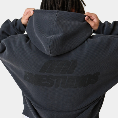 Poleron Eme Studios Waffle Navy Croped Boxy Full Zip