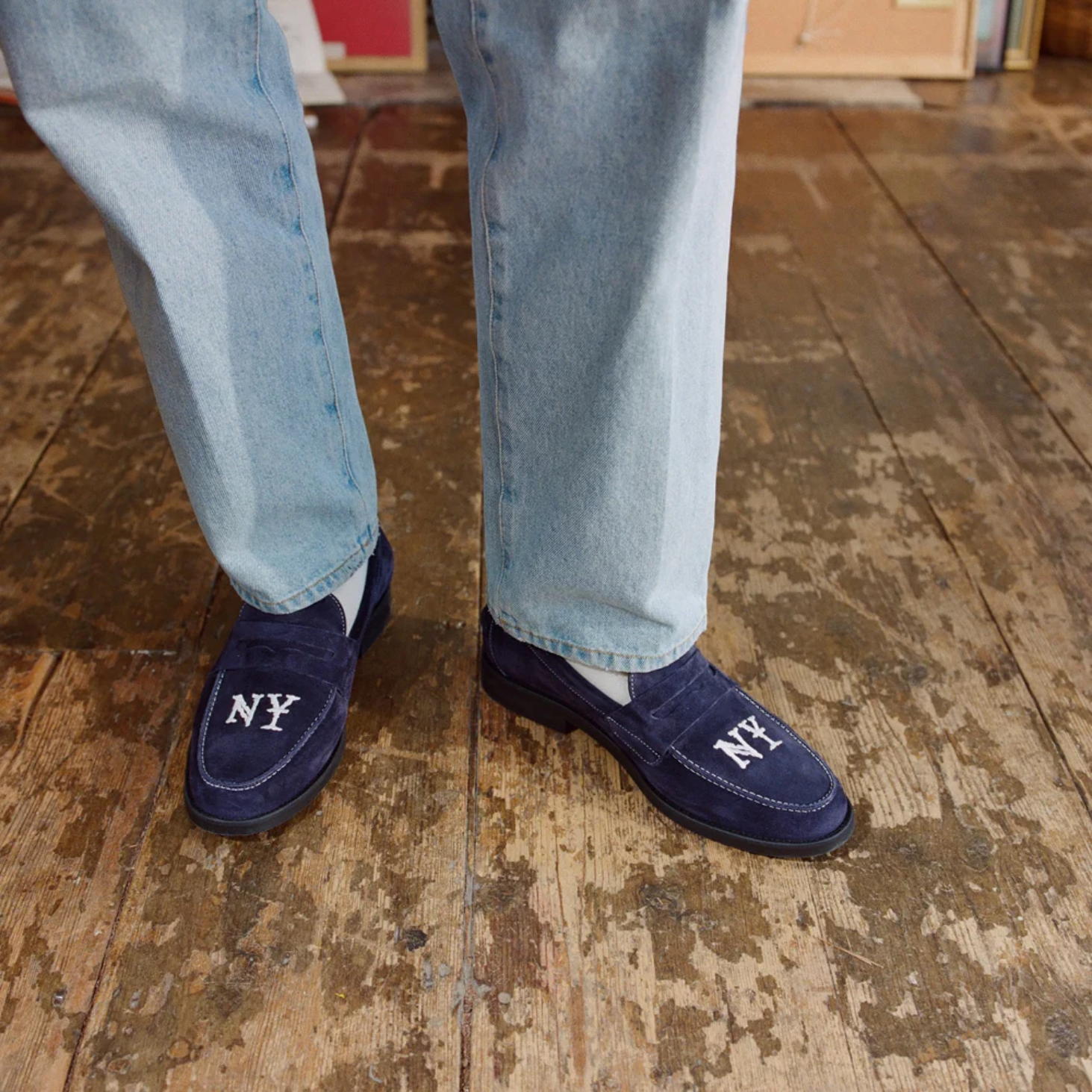 Zapatos Duke+Dexter Wilde NY Navy Suede Penny Loafer