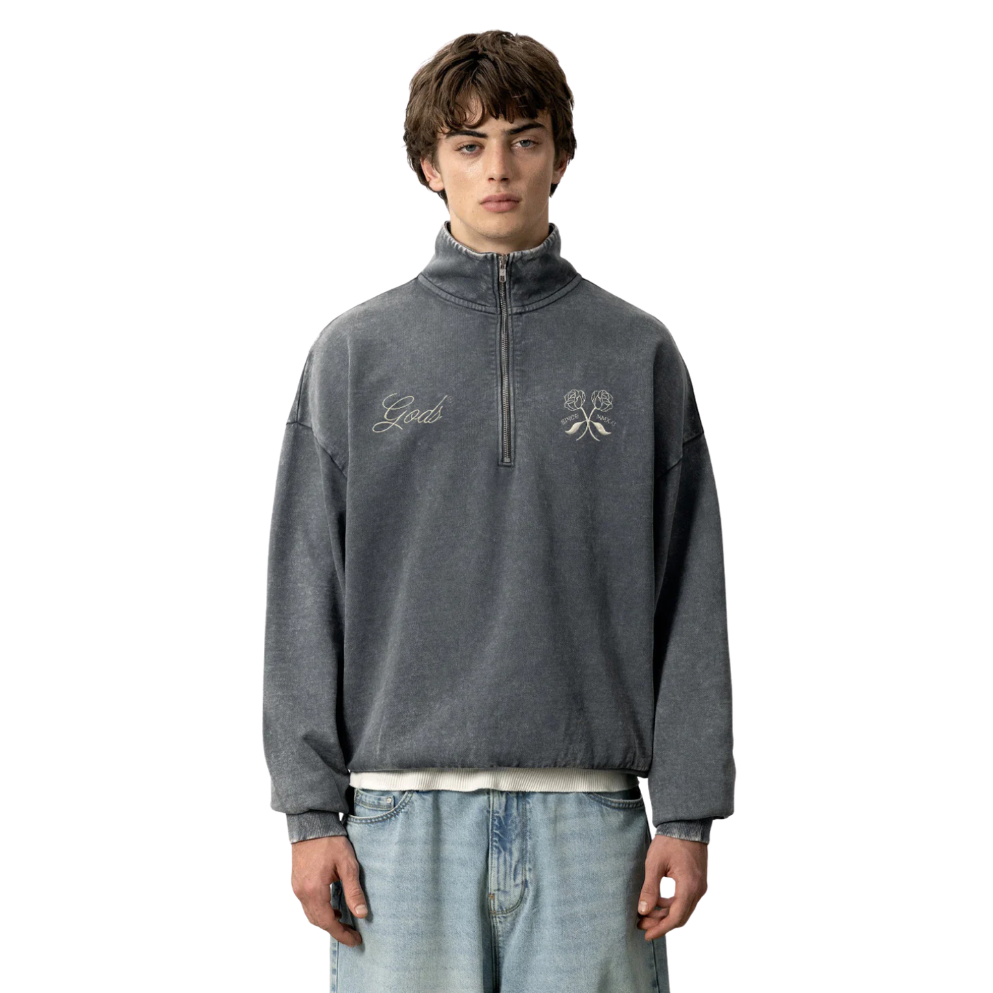 Poleron Gods Brand Half Zip Washed Dark Grey