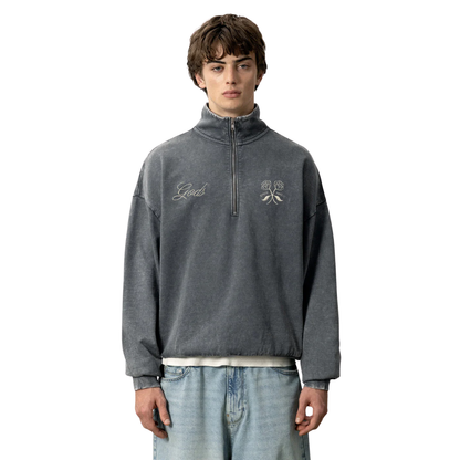Poleron Gods Brand Half Zip Washed Dark Grey