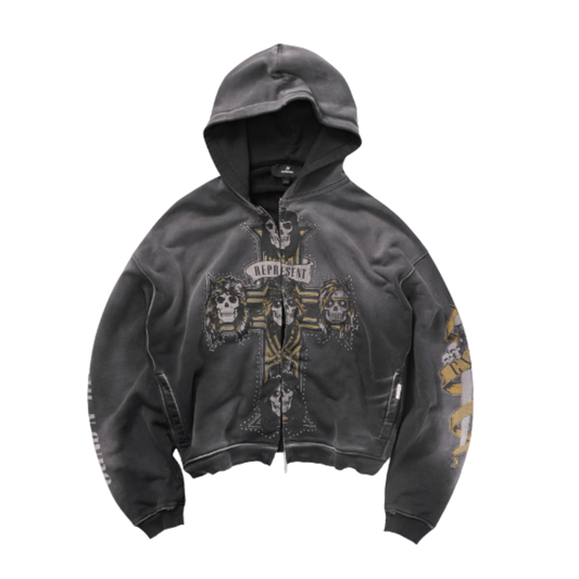 Poleron Represent GN'R Cross Zip Through Stained Black
