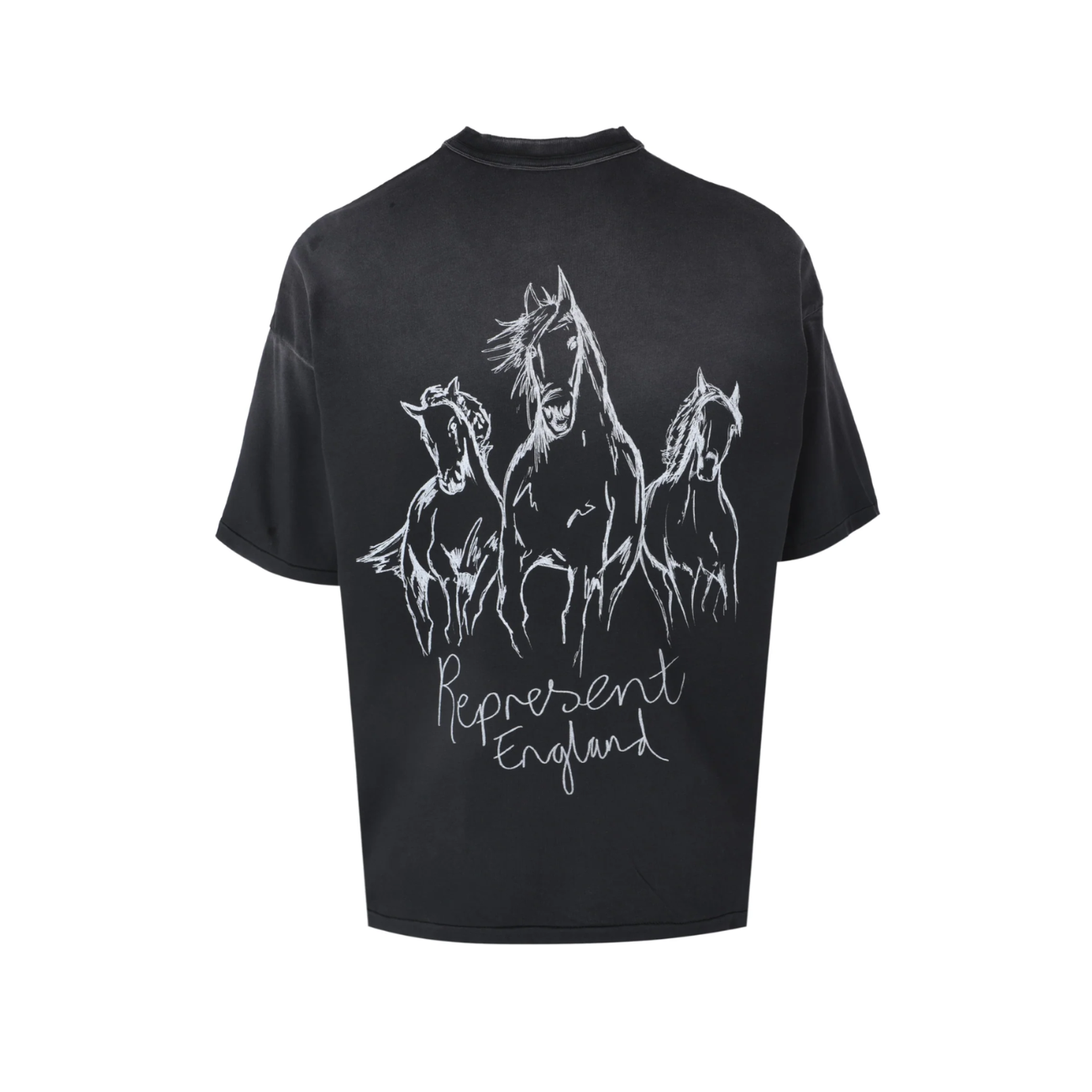 Polera Represent Hand Drawn Horses Aged Black