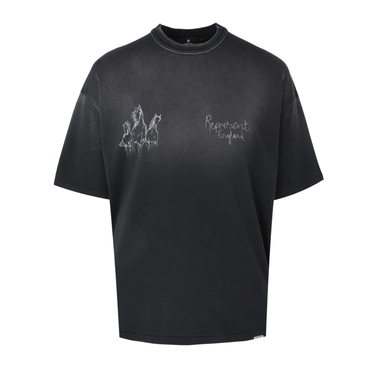 Polera Represent Hand Drawn Horses Aged Black