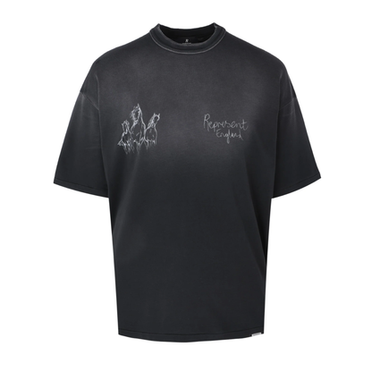 Polera Represent Hand Drawn Horses Aged Black