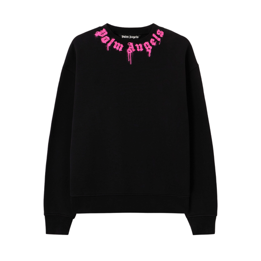 Poleron Palm Angels Neck Logo Crewneck Black/Fuchsia