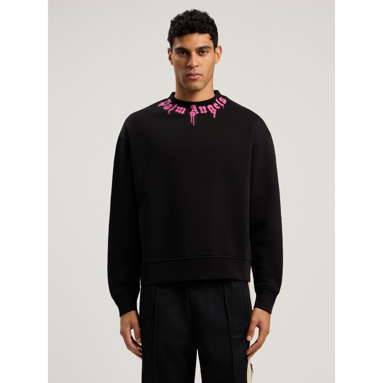 Poleron Palm Angels Neck Logo Crewneck Black/Fuchsia