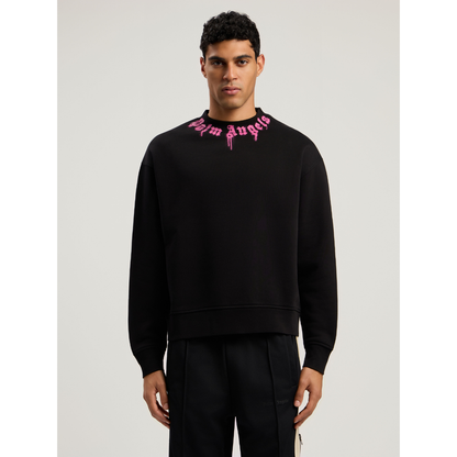 Poleron Palm Angels Neck Logo Crewneck Black/Fuchsia