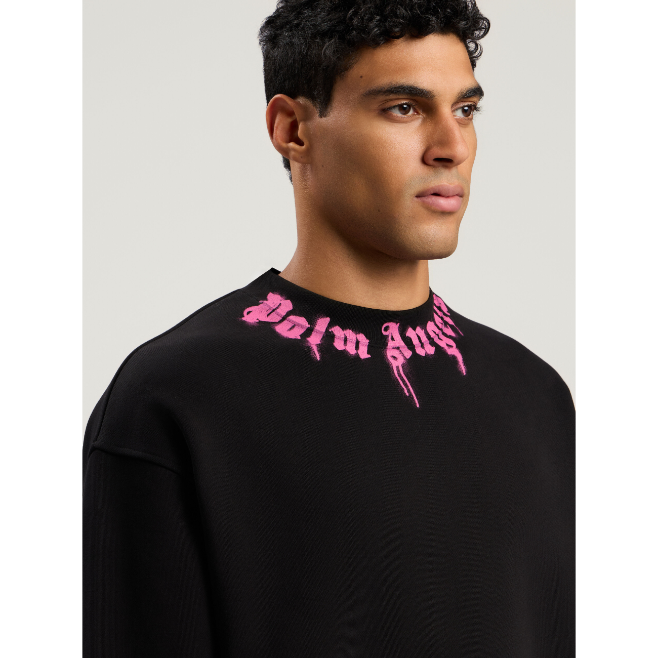 Poleron Palm Angels Neck Logo Crewneck Black/Fuchsia