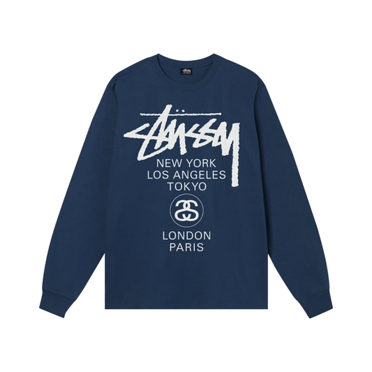Polera Stussy World Tour LS Navy