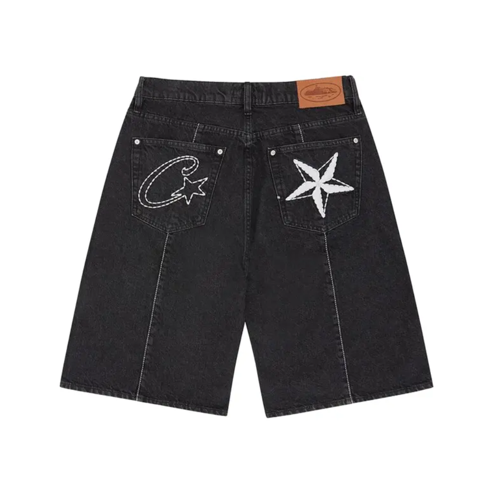 Corteiz C-Star Denim Shorts Black