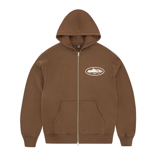 Poleron Corteiz Island Puff Print Zip Hoodie Brown