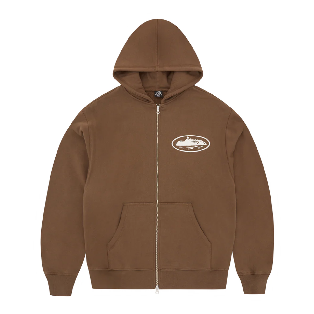 Poleron Corteiz Island Puff Print Zip Hoodie Brown