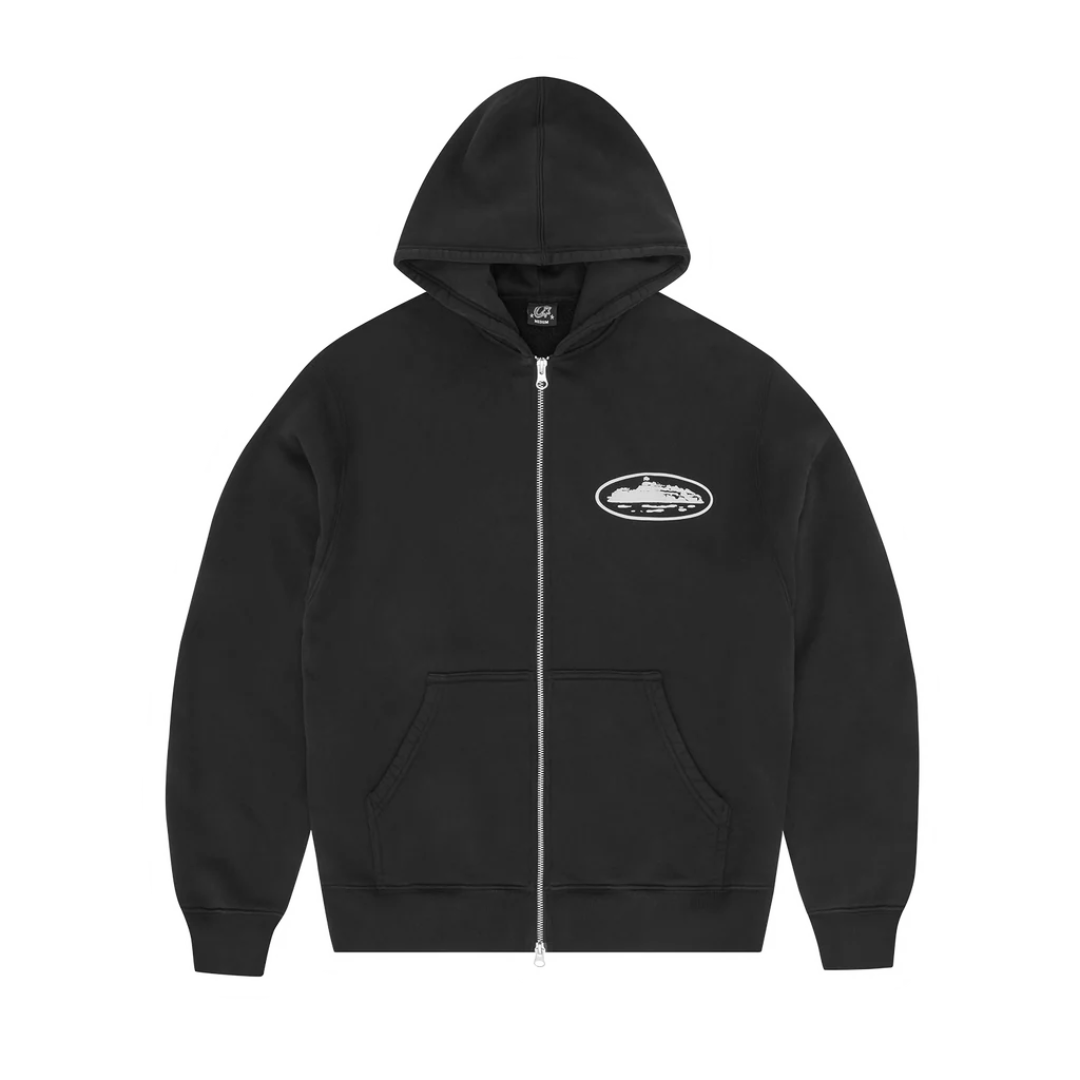 Poleron Corteiz Island Puff Print Zip Black