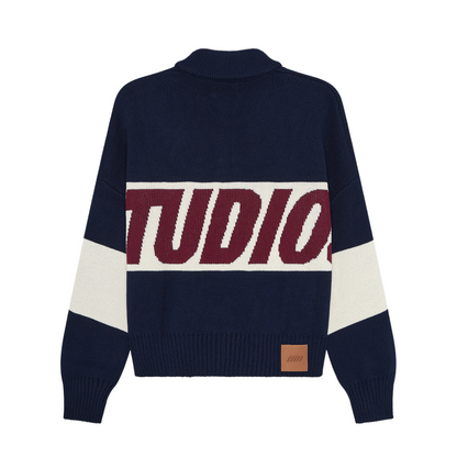 Sweater Eme Studios Thrill Navy Zipper Knit