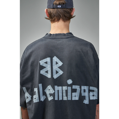 Polera Balenciaga New Tape Type Faded Washed Black
