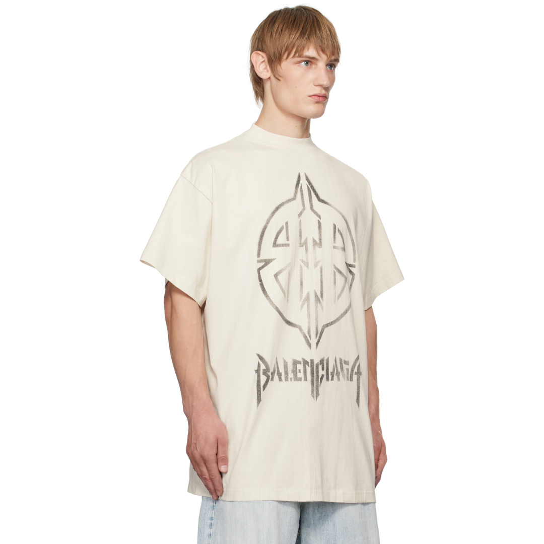 Polera Balenciaga Off-White Metal BB Stencil