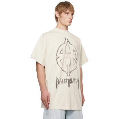 Polera Balenciaga Off-White Metal BB Stencil