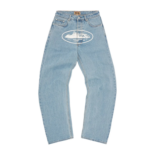 Corteiz Alcatraz Baggy Jeans Washed Blue