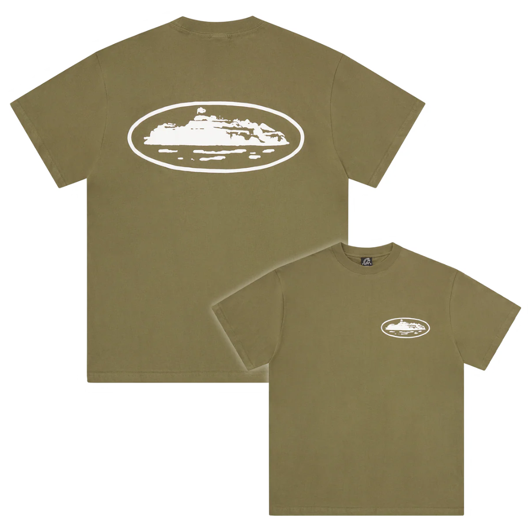 Polera Corteiz Island Puff Print Olive Tee