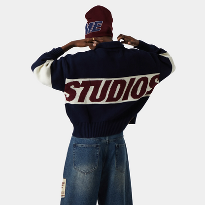 Sweater Eme Studios Thrill Navy Zipper Knit