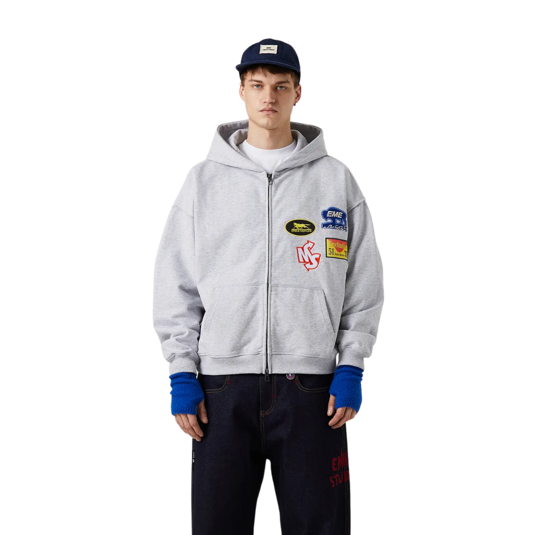 Poleron Eme Studios Patches Heather Full Zip